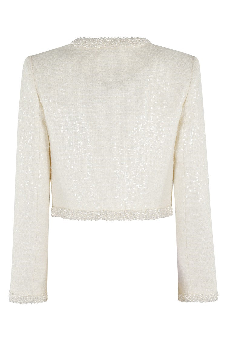 Self-Portrait Cream Boucle Pearl Trim Jacket