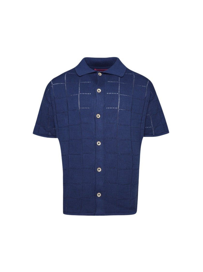 The Elder Statesman Grid Pointelle Short Sleeve Shirt