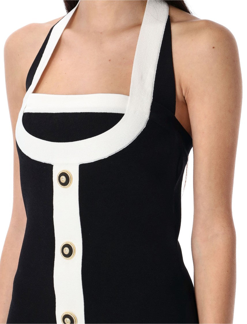 Balmain Two-Tone Halterneck Knit Mini Dress