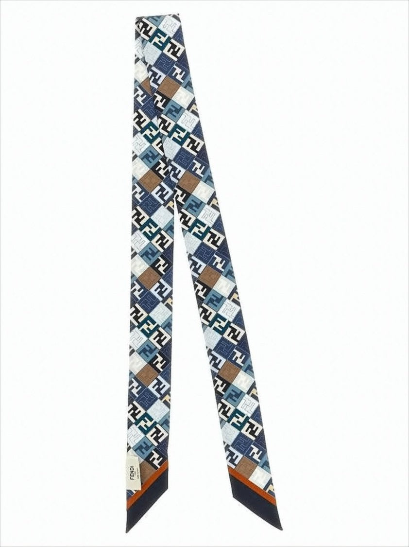 Fendi Geometric Pattern Silk Scarf With Pointed Ends