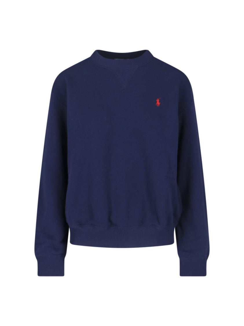 Polo Ralph Lauren Navy Logo Ribbed Cotton Blend Sweatshirt