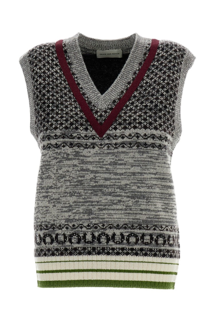 Dries Van Noten V-Neck Jacquard Knit Top