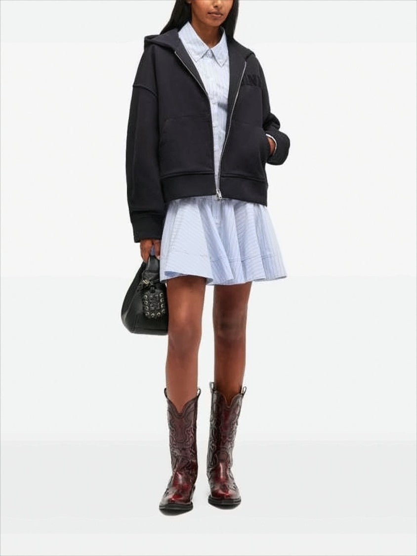 Ganni Cropped Black Organic Cotton Hoodie