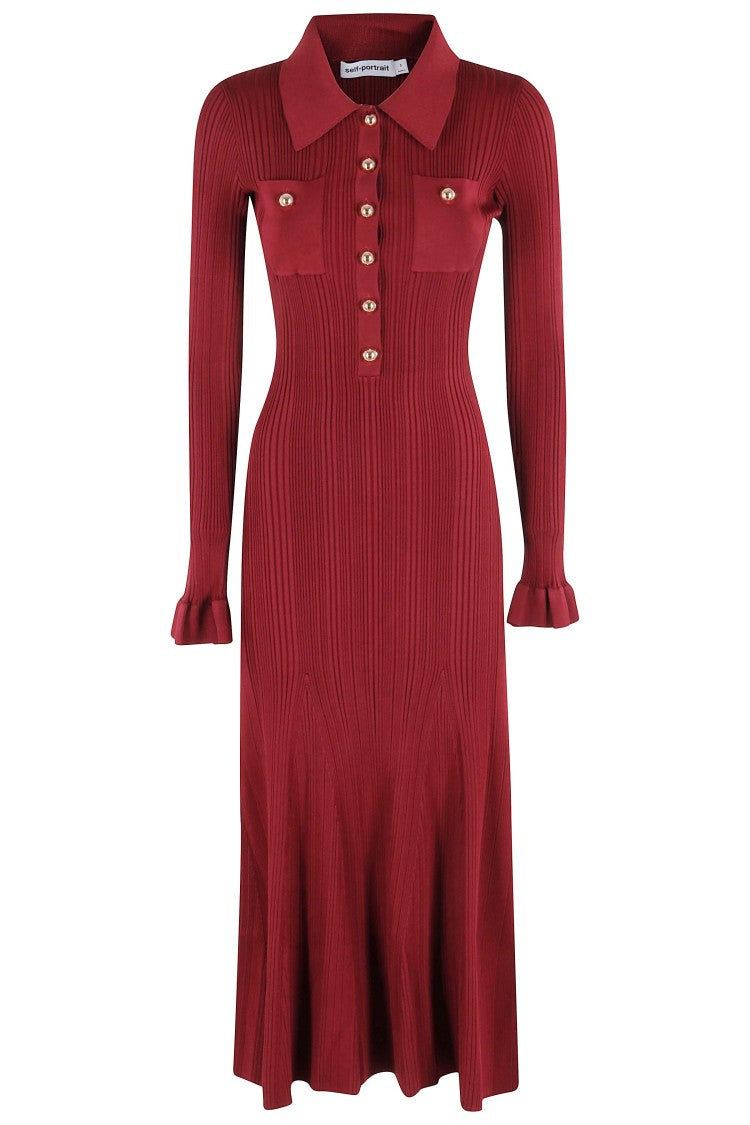 Self-Portrait Burgundy Ribbed Knit Midi Dress
