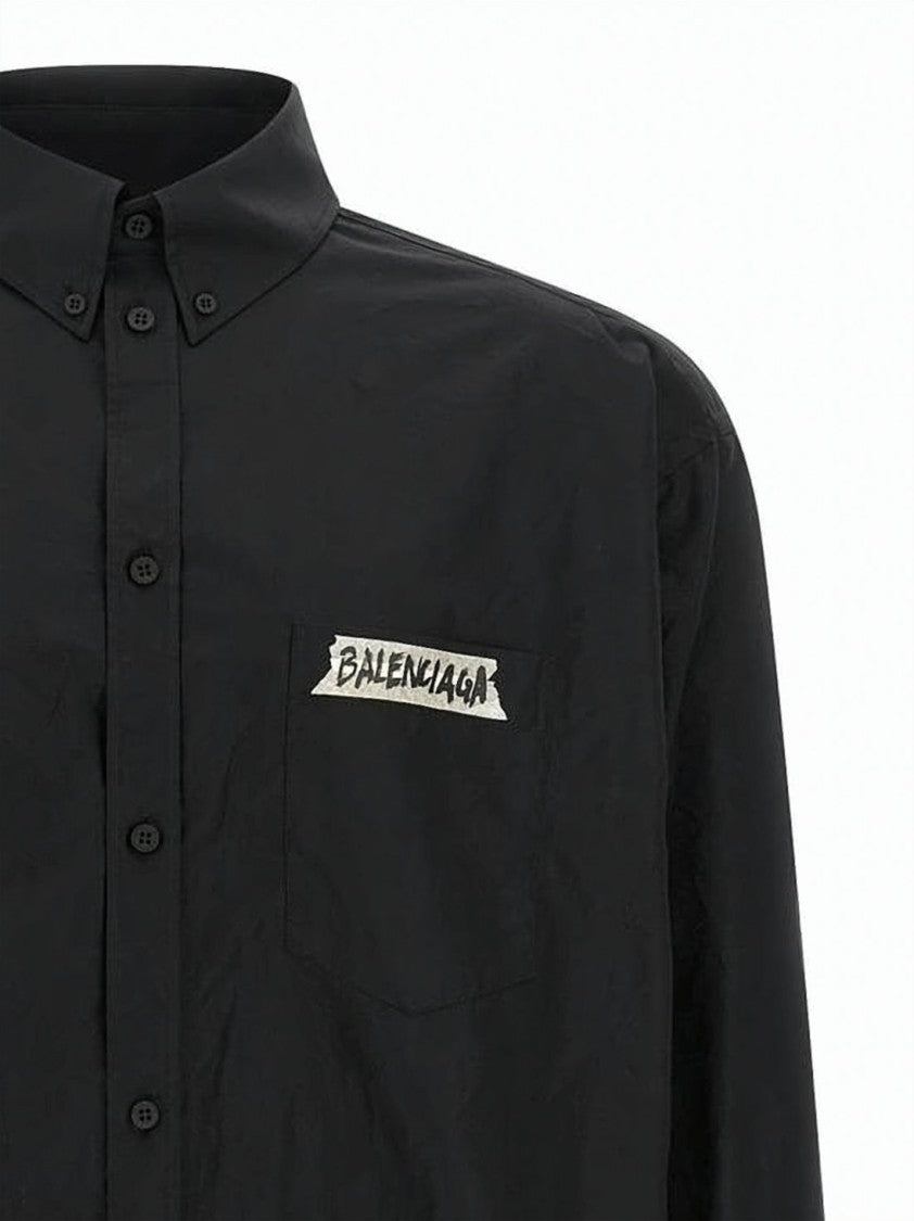 Balenciaga Relaxed Oversized Long Sleeve Shirt With Graphic Logo Detail