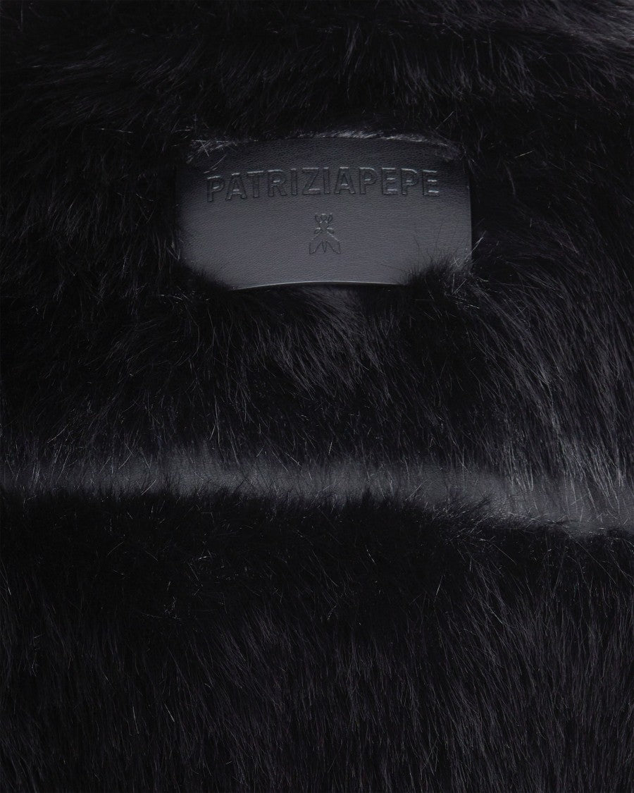 Patrizia Pepe Short Fluffy Coat In Black