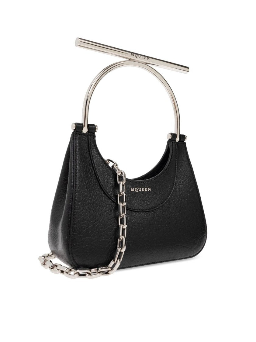 Alexander Mcqueen Mini T-Bar Bag In Textured Black Lambskin
