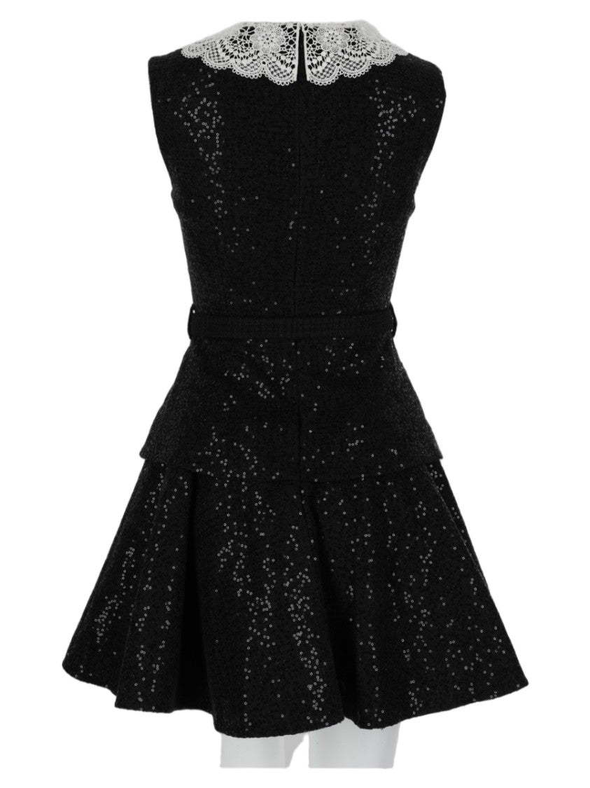 Self-Portrait Textured Mini Dress With Lace Collar And Fitted Bodice