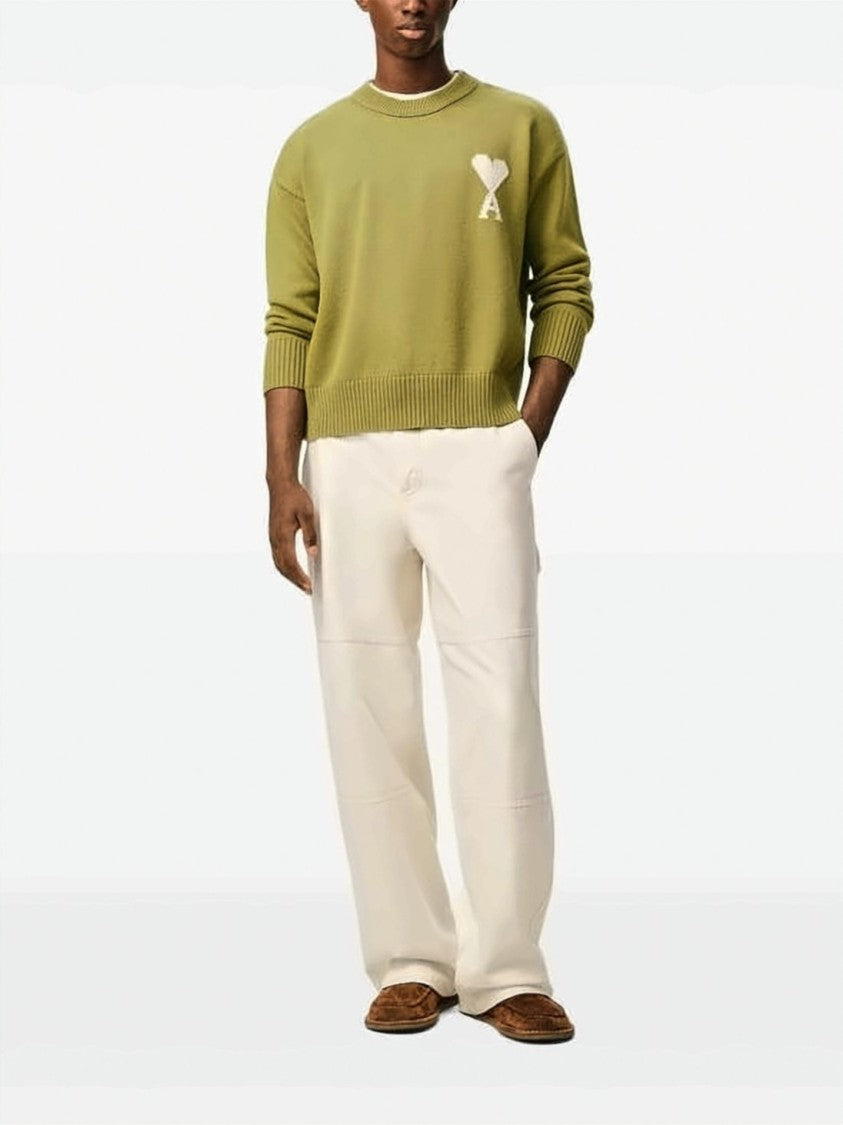 Ami Paris Heart-Motif Wool And Cotton Blend Crewneck Sweater
