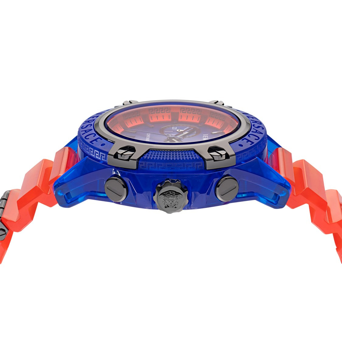 Versace Quartz Chronograph Watch With Blue Dial And Orange Strap