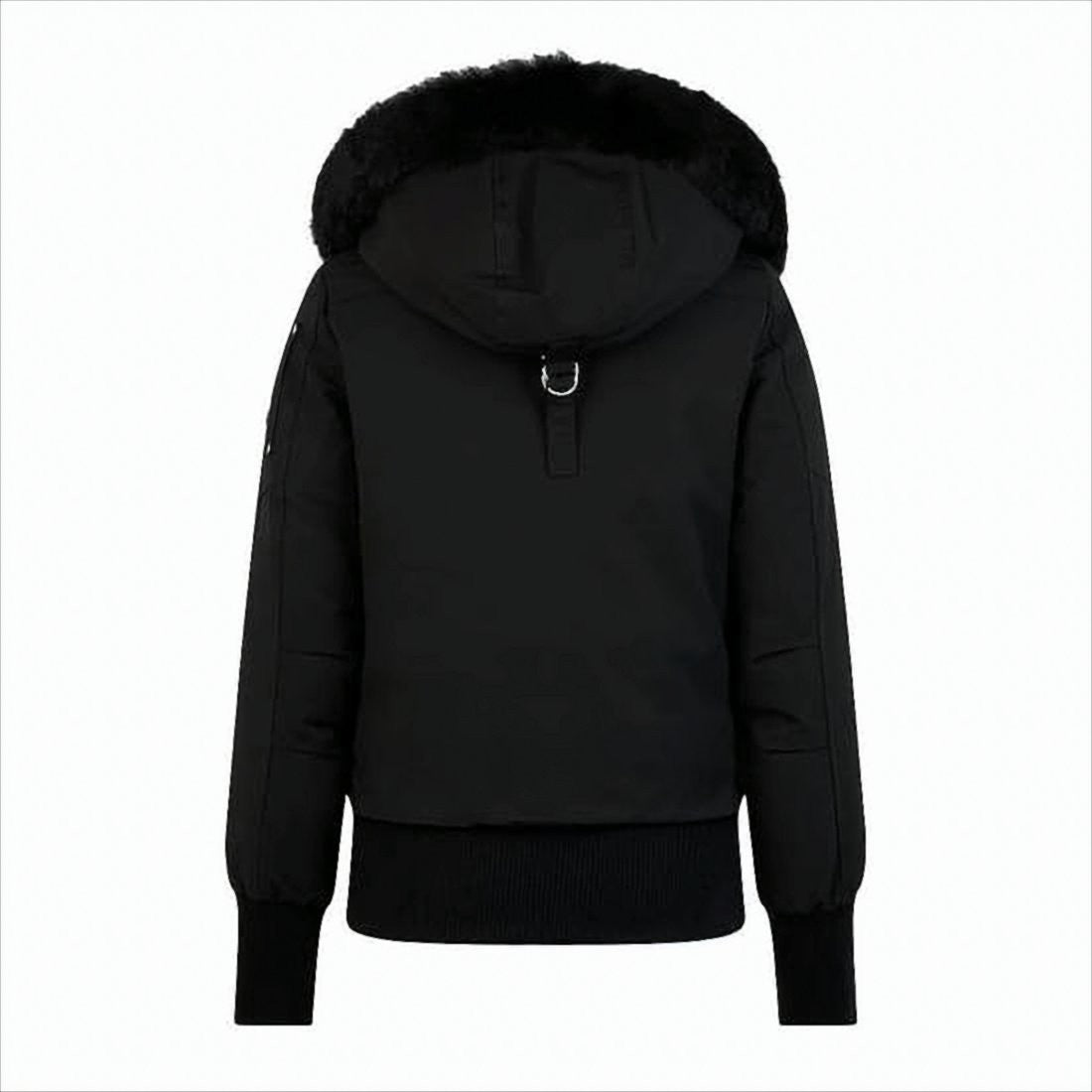 Moose Knuckles Black Padded Jacket With Cozy Faux Fur Hood And Metallic Accents