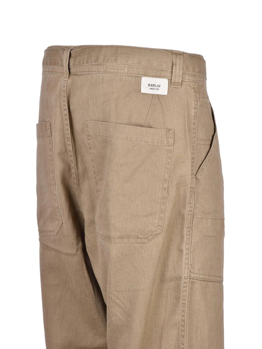 Replay Taupe Hemp-Blend Pants