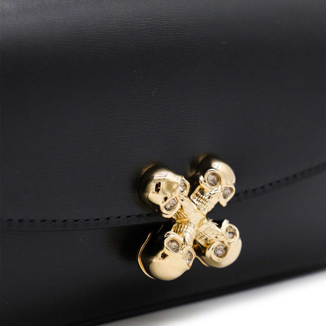 Alexander Mcqueen Black Leather Skull Flower Small Shoulder Bag