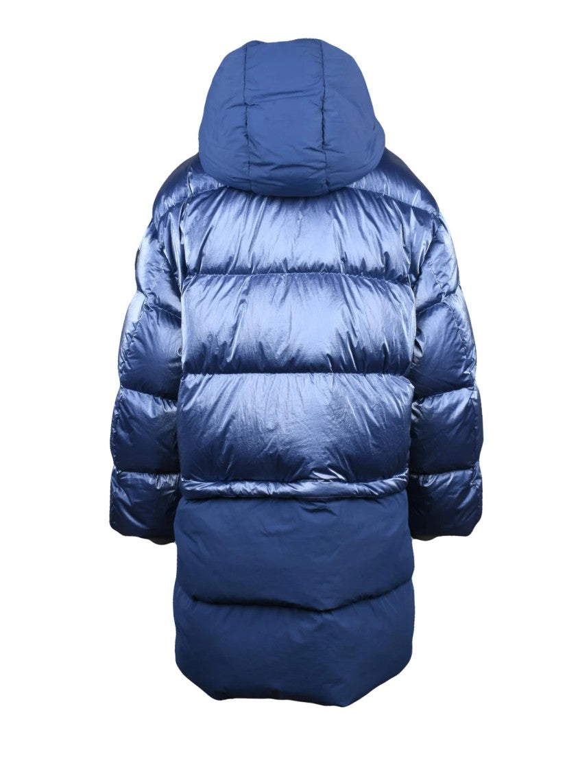 Add Metallic-Finish Oversized Down Jacket With Detachable Hood
