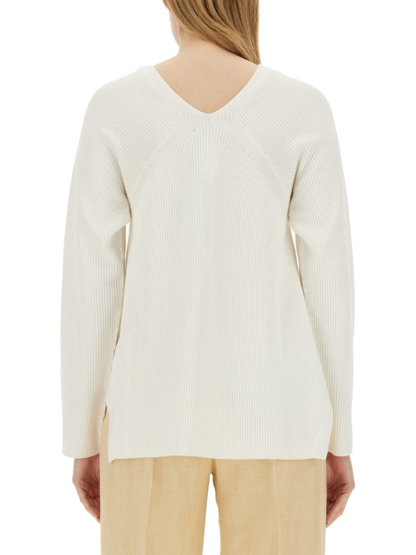 Fabiana Filippi V-Neck Sweater With Ribbed Texture And Side Slits