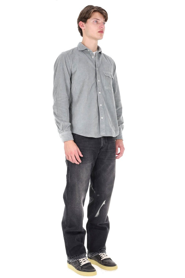 Finamore Corduroy Overshirt With Classic Collar And Buttoned Cuffs