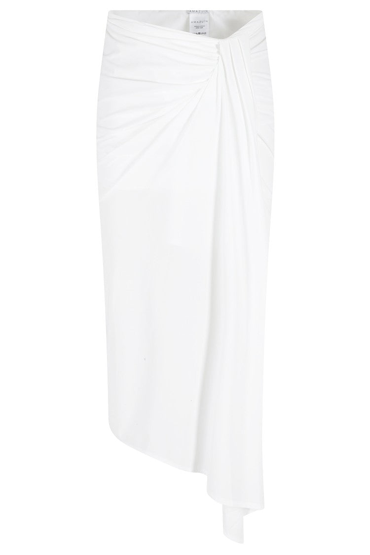 Amazuin White Emma Twist-Draped Asymmetric Polyamide-Blend Midi Skirt
