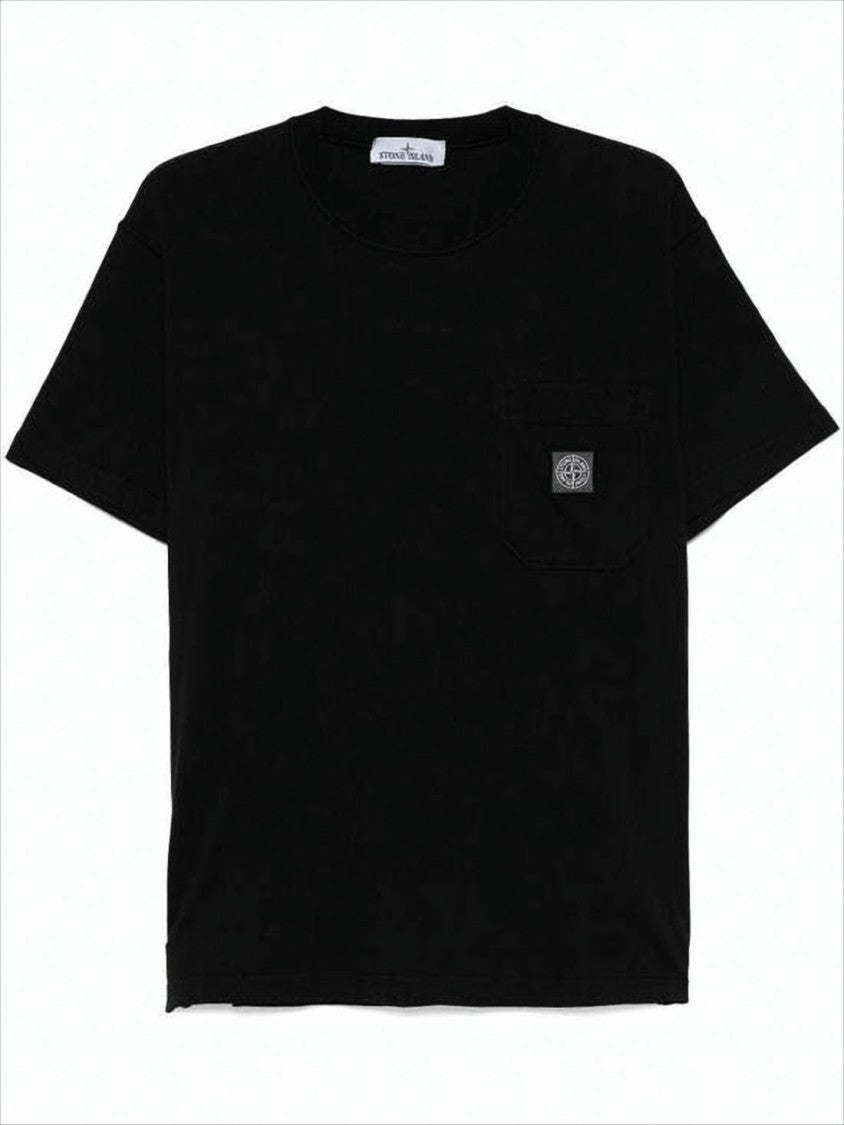 Stone Island Short-Sleeve Black T-Shirt With Logo Patch