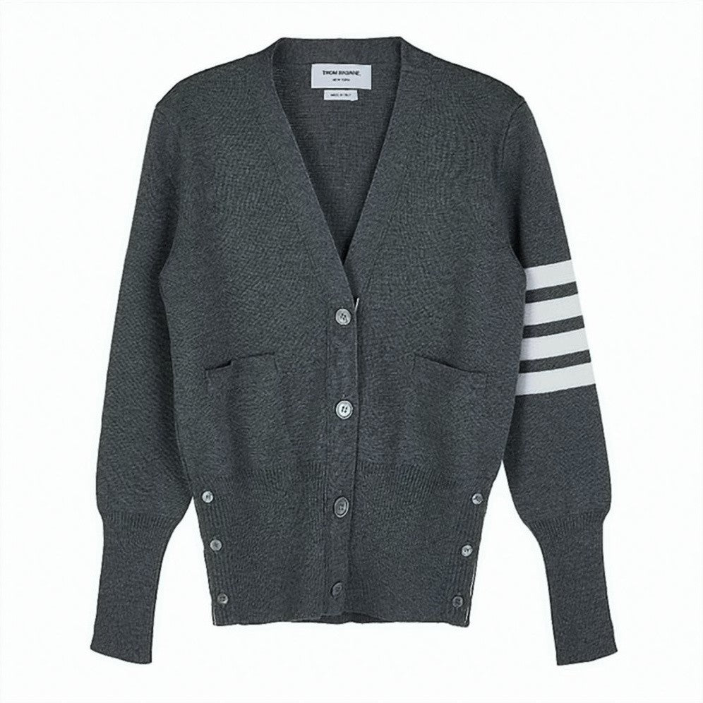 Thom Browne Fine Merino Wool 4-Bar Classic V-Neck Cardigan