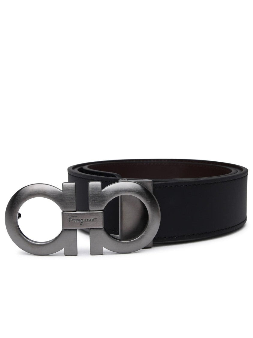 Salvatore Ferragamo Calf Leather Belt With Distinctive Double Loop Buckle