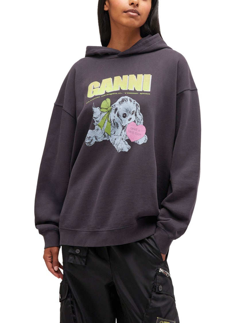 Ganni Isoli Oversized Hoodie With Graphic Puppy Print