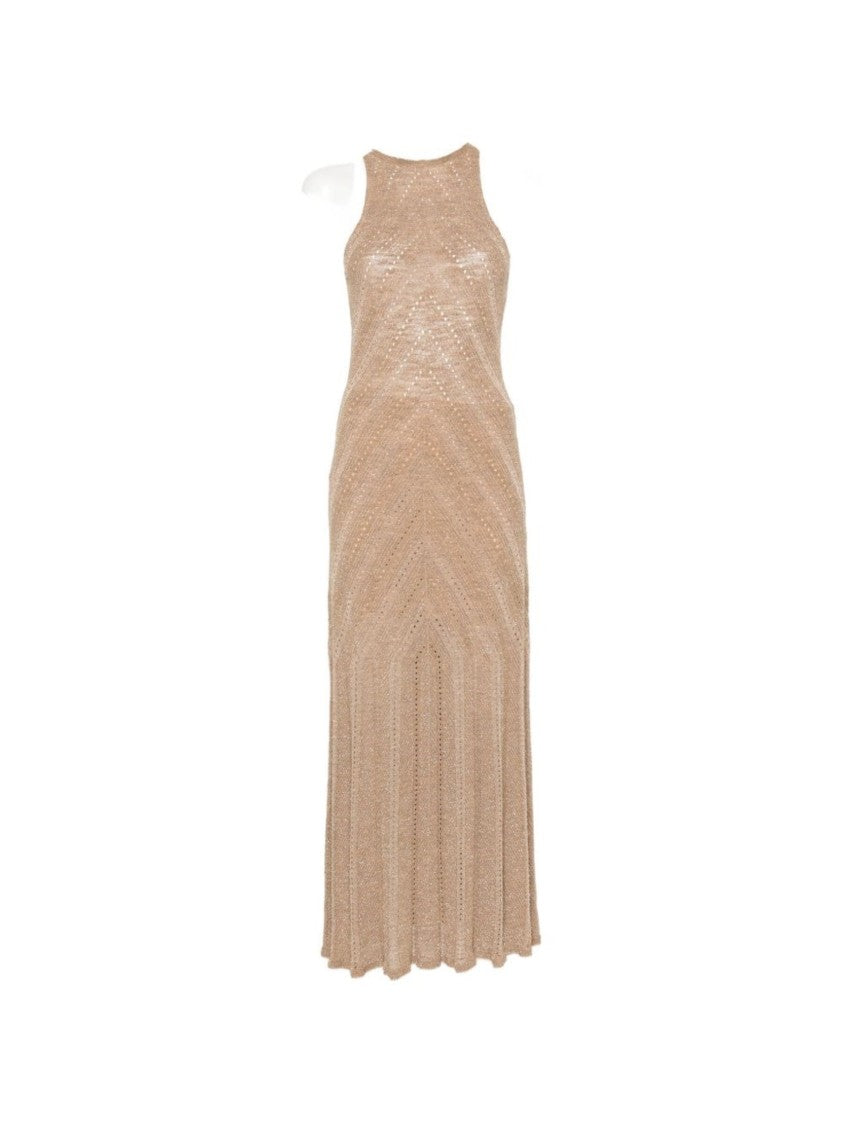 Twin-Set Geometric Textured Knit Midi Dress With High Neckline