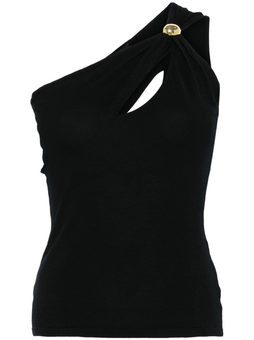 Federica Tosi Asymmetrical Black Tank Top With Cut-Out Detail
