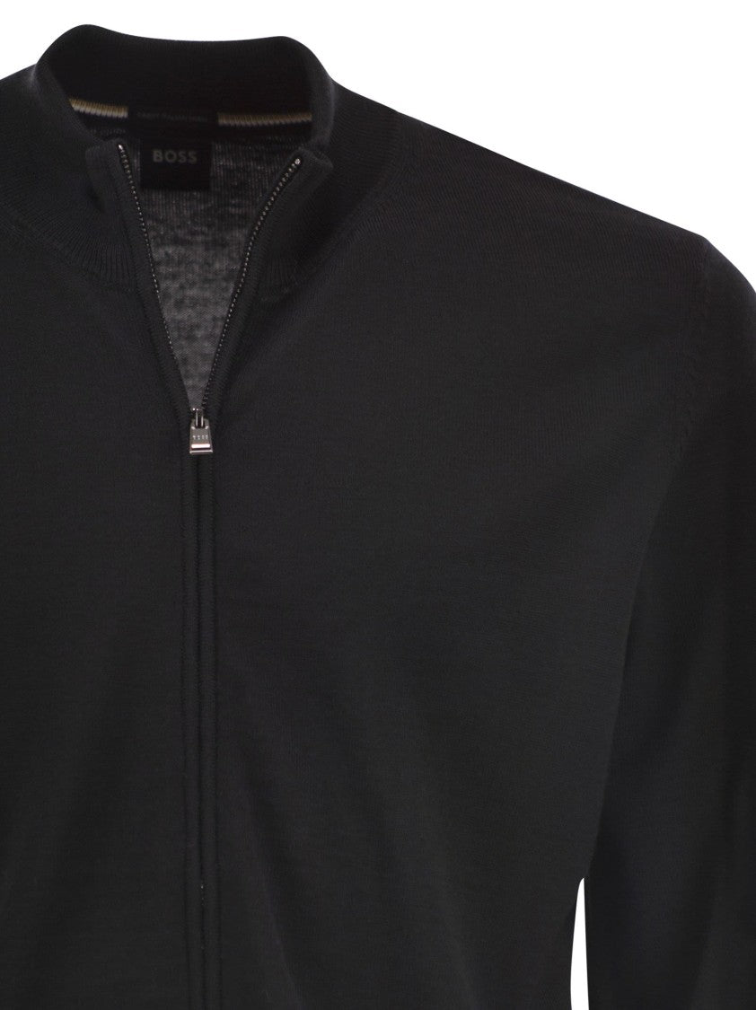 Boss Virgin Wool Knitted Cardigan With Zip
