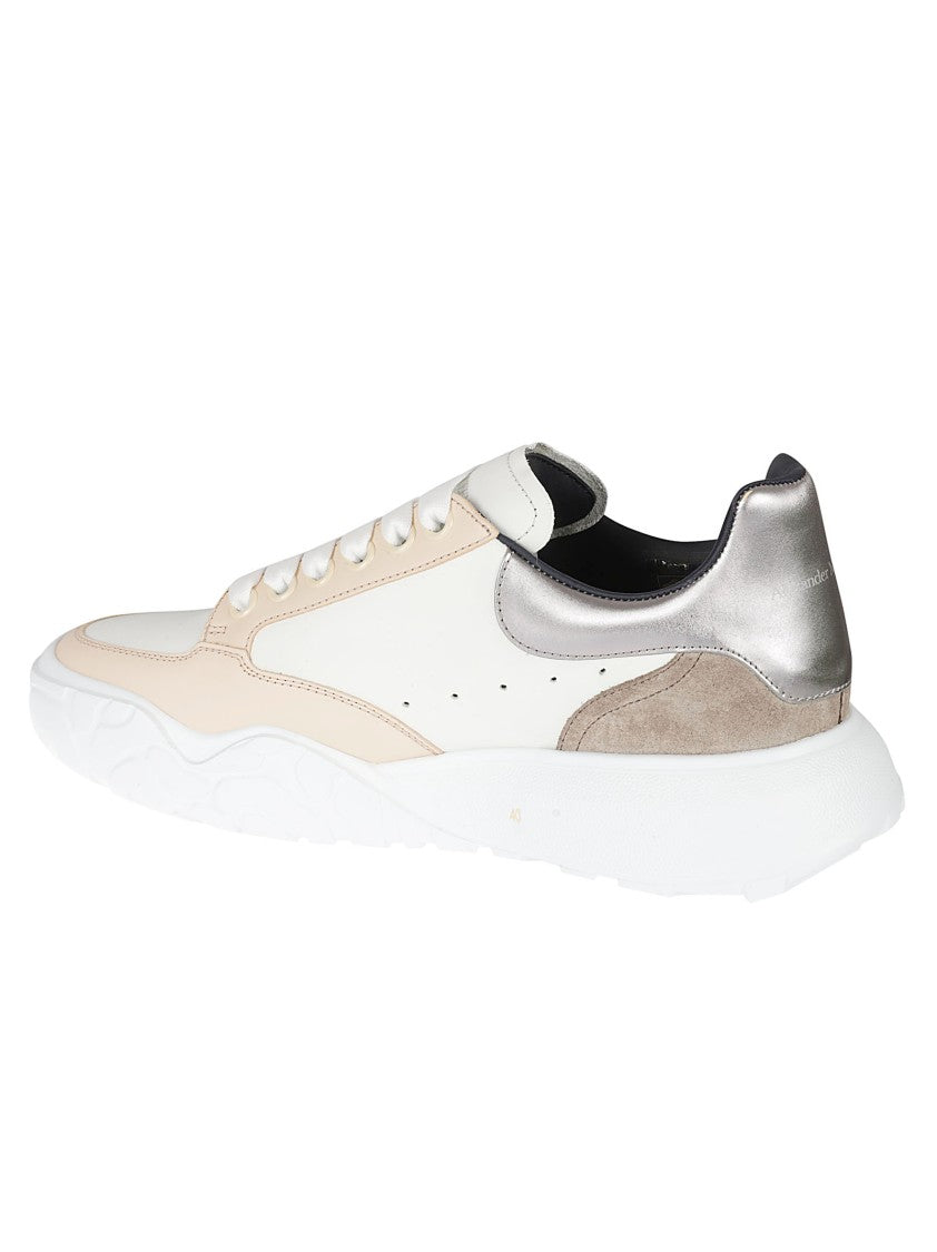 Alexander Mcqueen White Sneakers With Metallic And Suede Accents