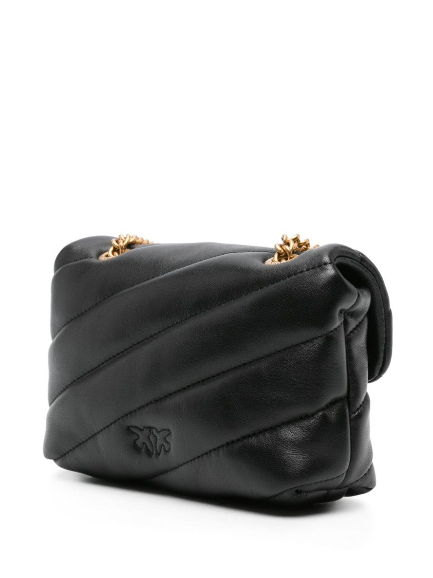Pinko Quilted Black Leather Shoulder Bag
