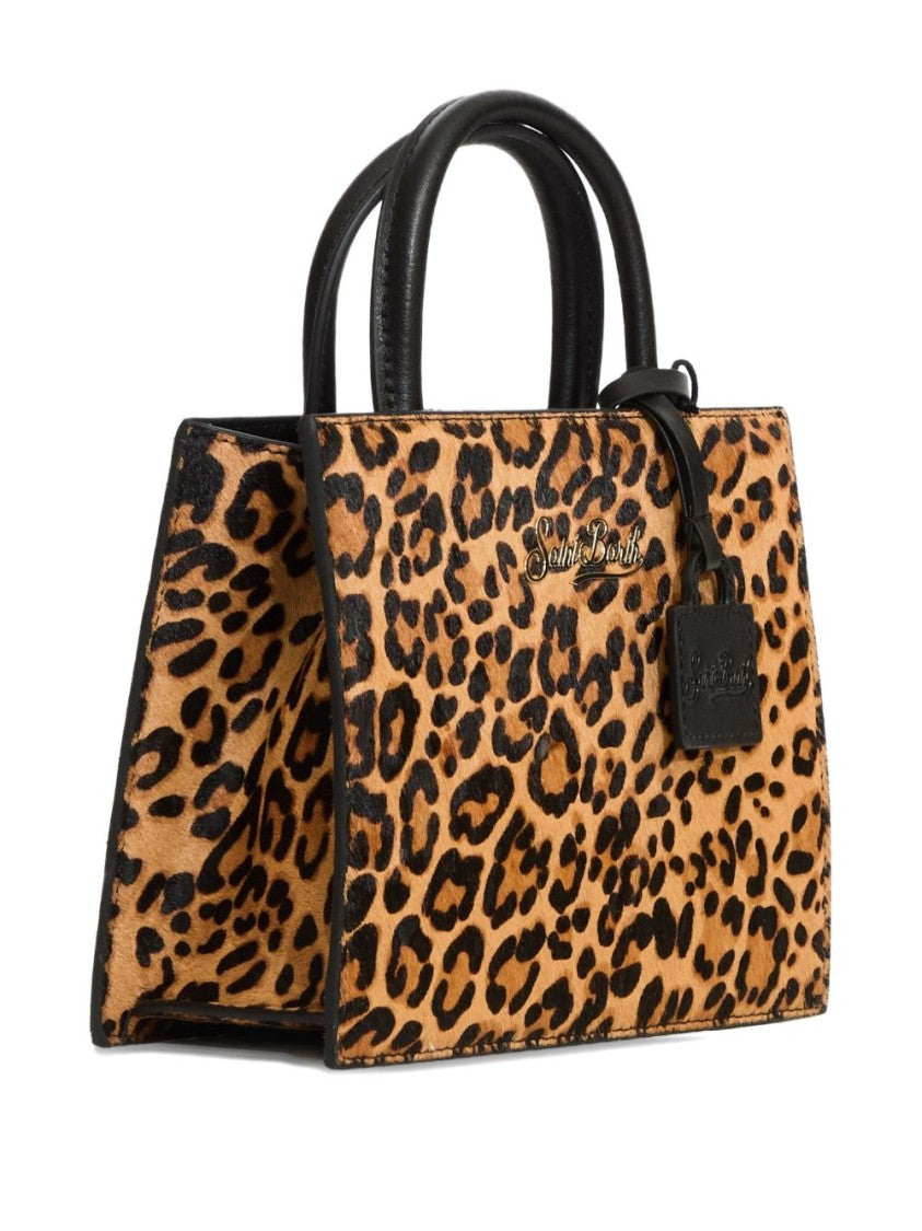 Mc2 Saint Barth Mini Structured Leopard Print Shopper With Black Trim
