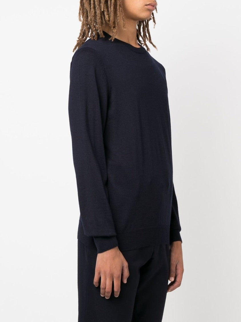 Boss Minimalist Blue Sweater With Classic Crew Neckline