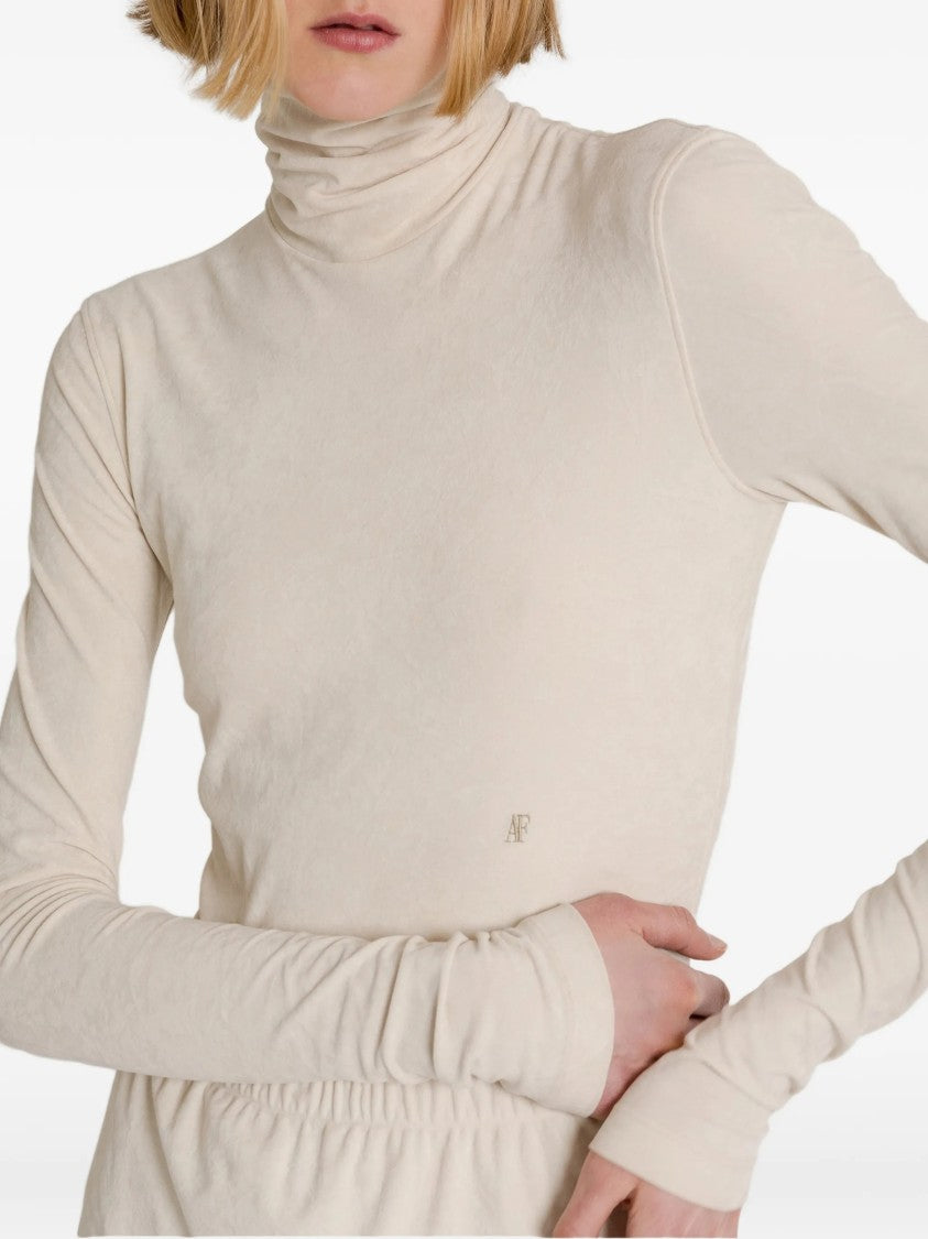 Alberta Ferretti Neutrals Triacetate Blend Fitted Turtleneck Top