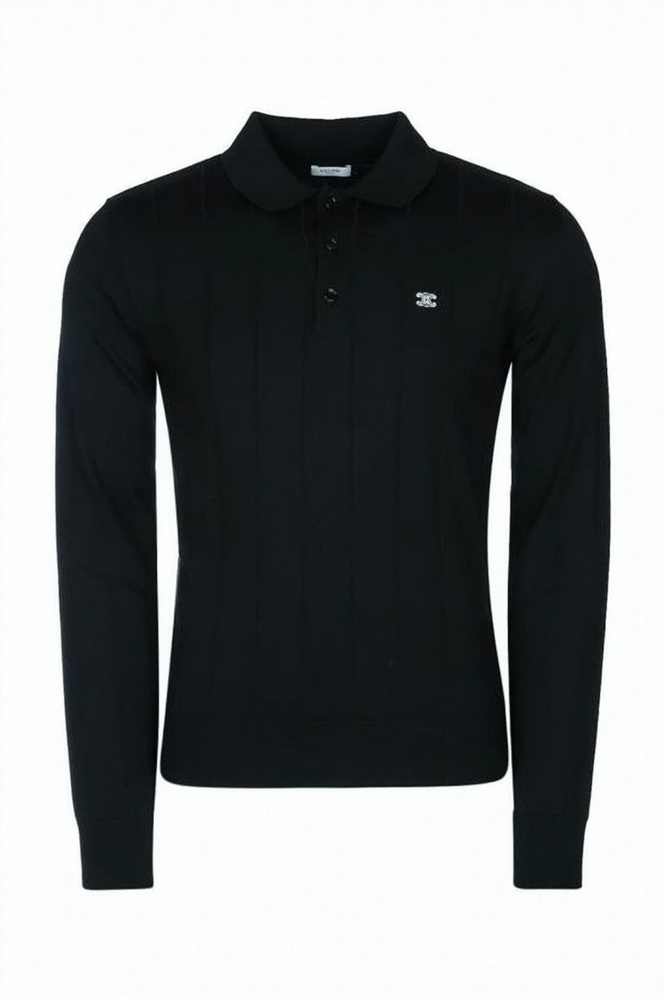 Celine Black Fitted Vertical Ribbed Logo Sweater