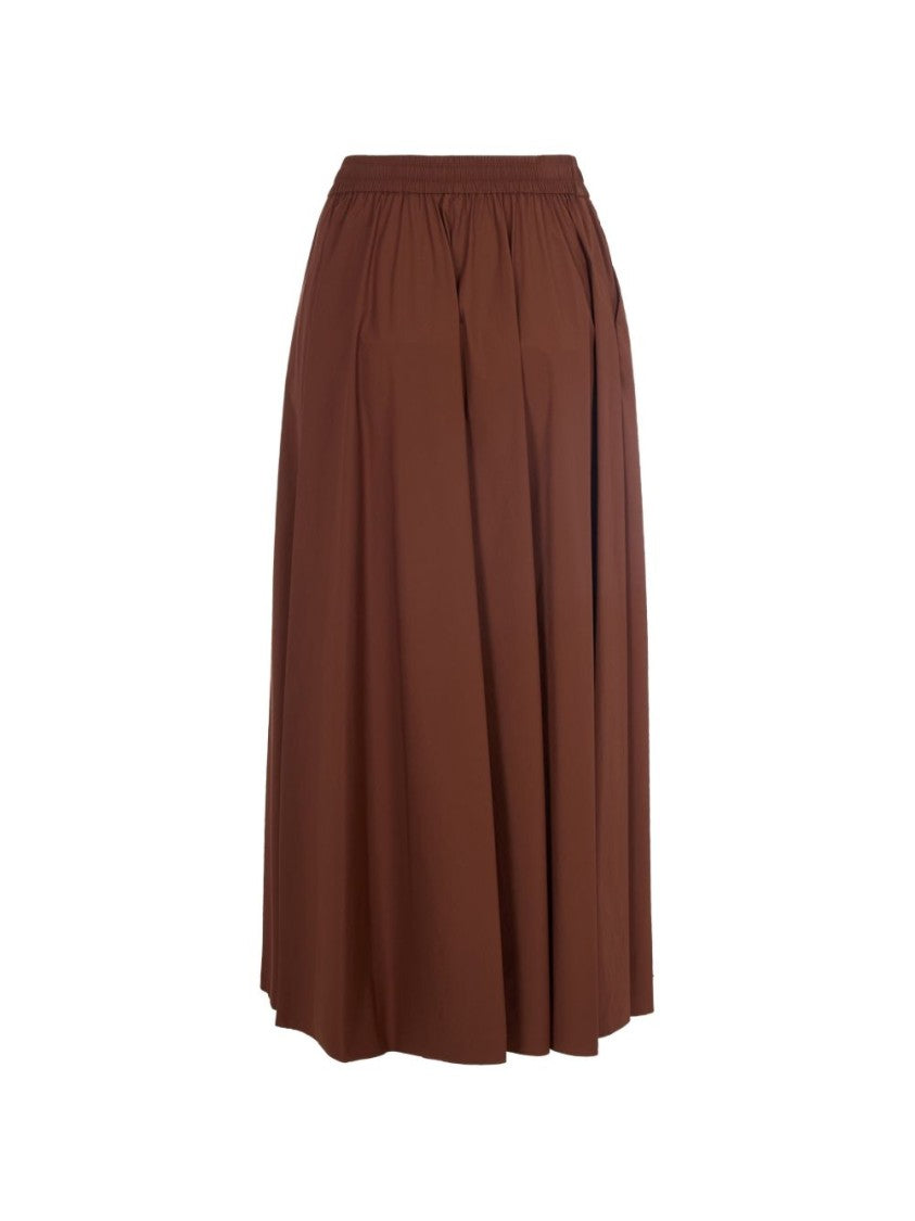 Herno Mid-Length Brown Skirt With Gathered Waistband And Pleated Detail