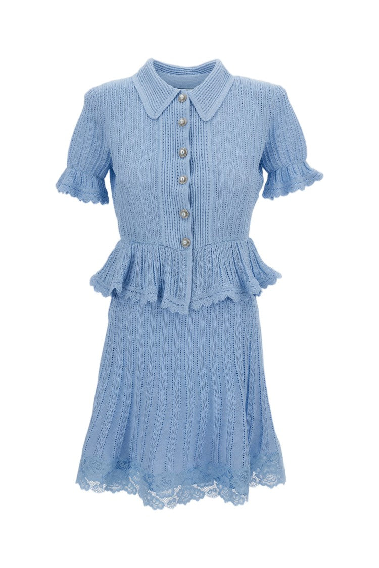 Self-Portrait Pointelle Peplum Knit Mini Dress
