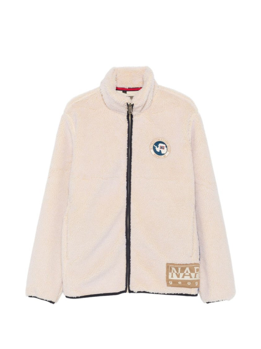 Napapijri Plush Full-Zip Jacket With High Collar And Contrasting Trim