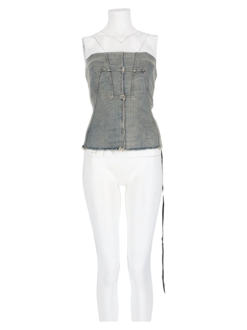 Drkshdw By Rick Owens Grey Strapless Fitted Denim Top