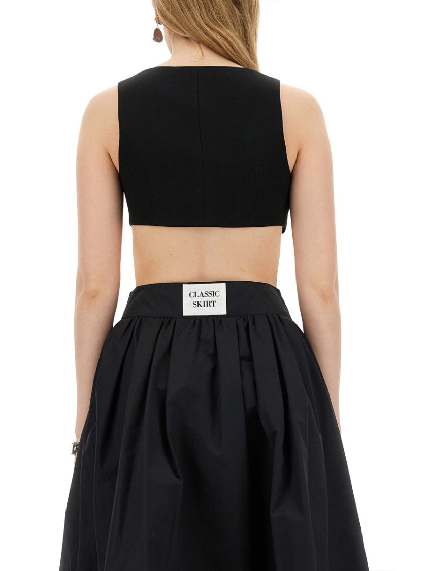 Moschino Cropped Black Vest With Feather Embellishment