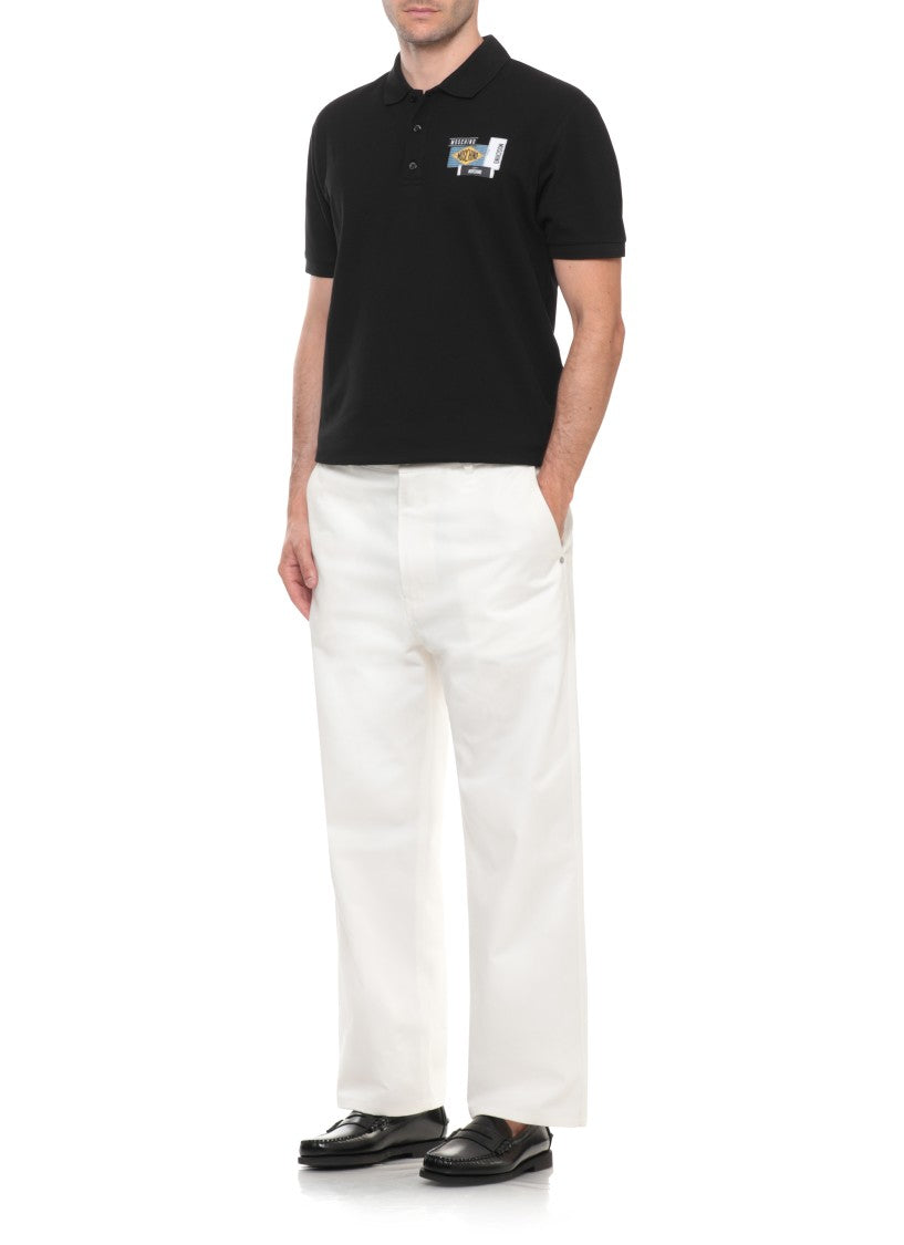Moschino Black Classic Collar Patches Cotton Polo Shirt