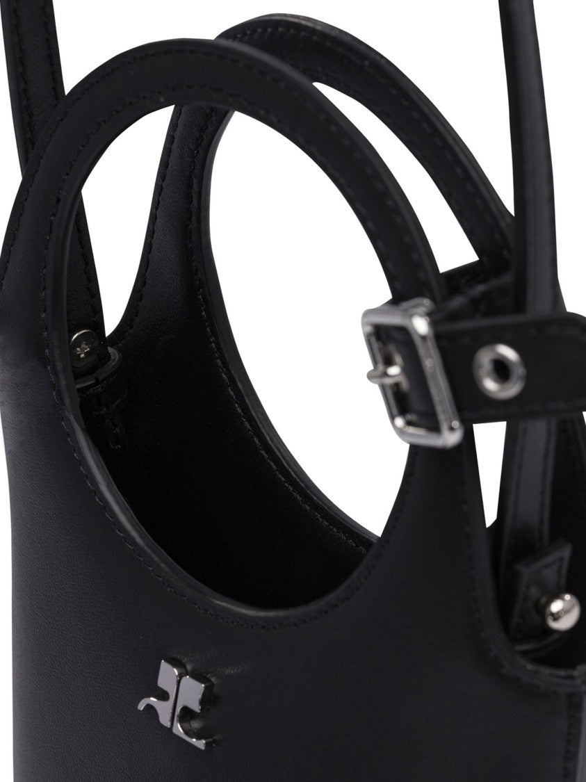 Courrèges Rounded Rectangular Black Leather Handbag