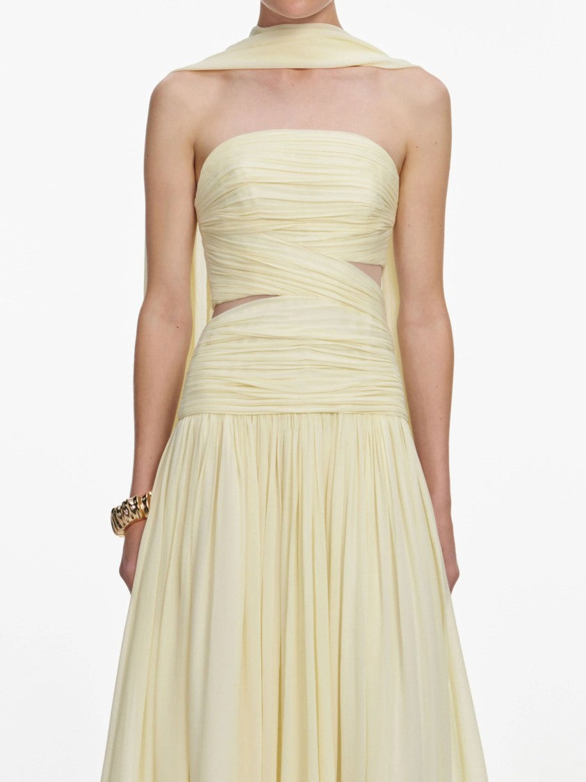 Self-Portrait Yellow Wrap Around Georgette Midi Dress