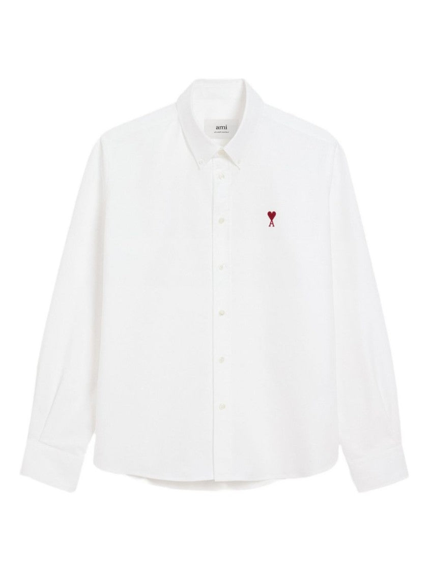 Ami Paris White Heart Monogram Button-Up Shirt