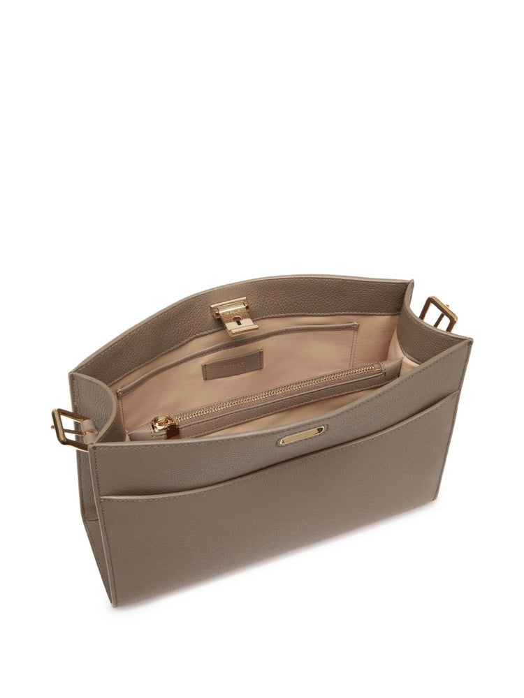 Bally Textured Cow Leather Shoulder Bag With Gold-Tone Clasp Closure