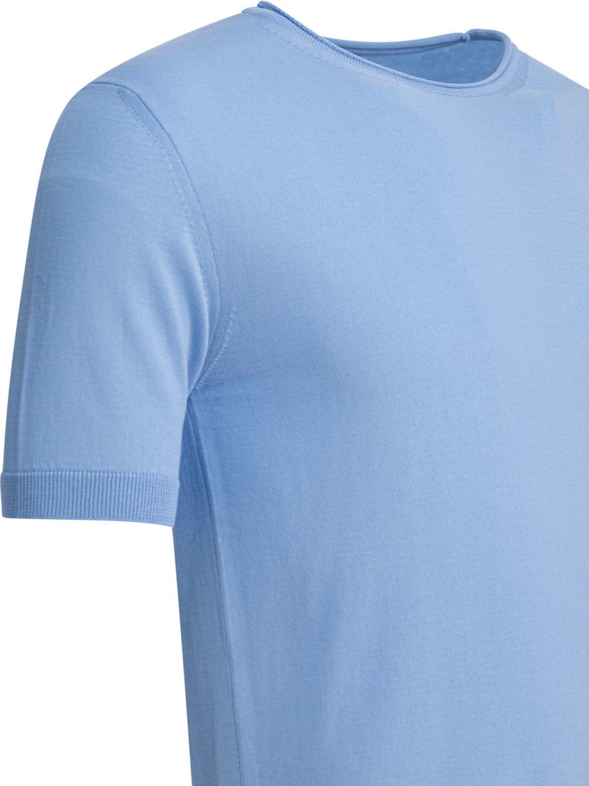 Rakki' Structured Blue Cotton T-Shirt With Roll Neck