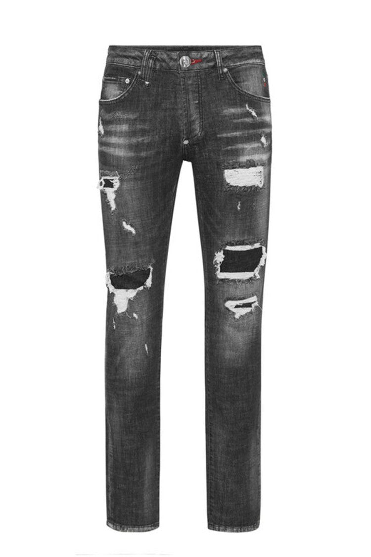 Philipp Plein Distressed Black Slim-Fit Jeans With Silhouette
