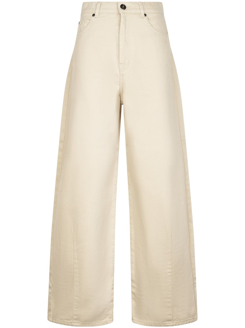 Max Mara Wide-Leg Trousers With High Waist And Leather Patch