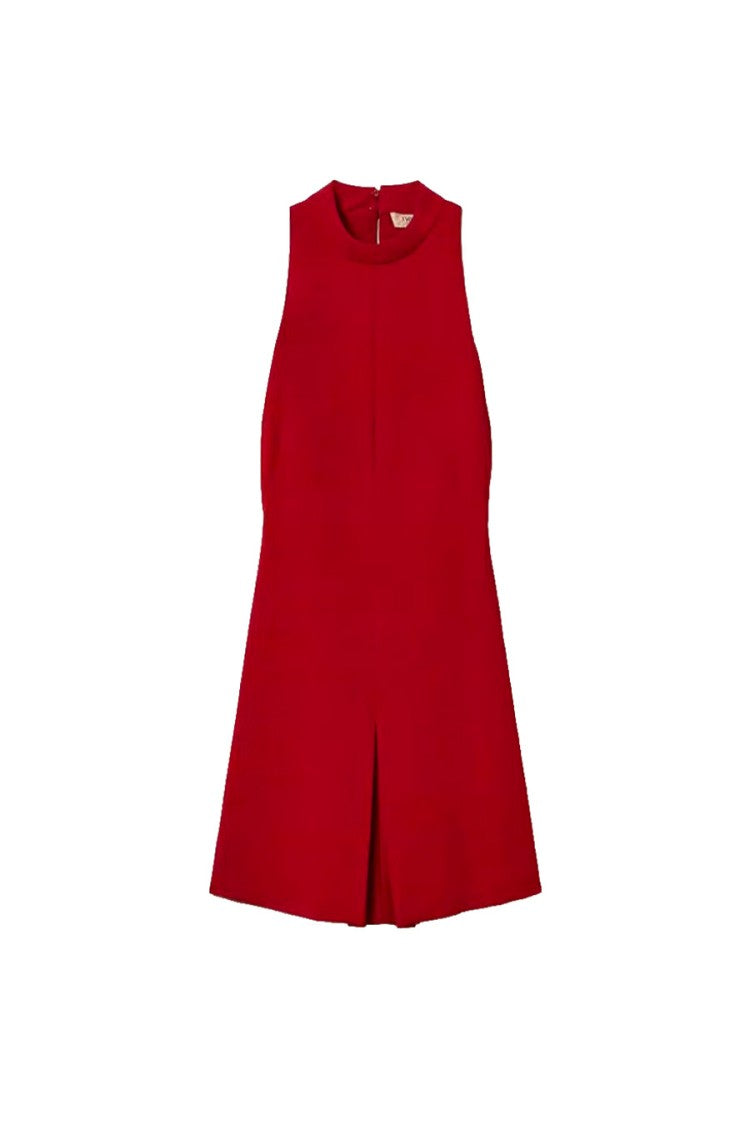 Twin-Set Red Sleeveless Pleated-Front Acetate-Blend Day Dress