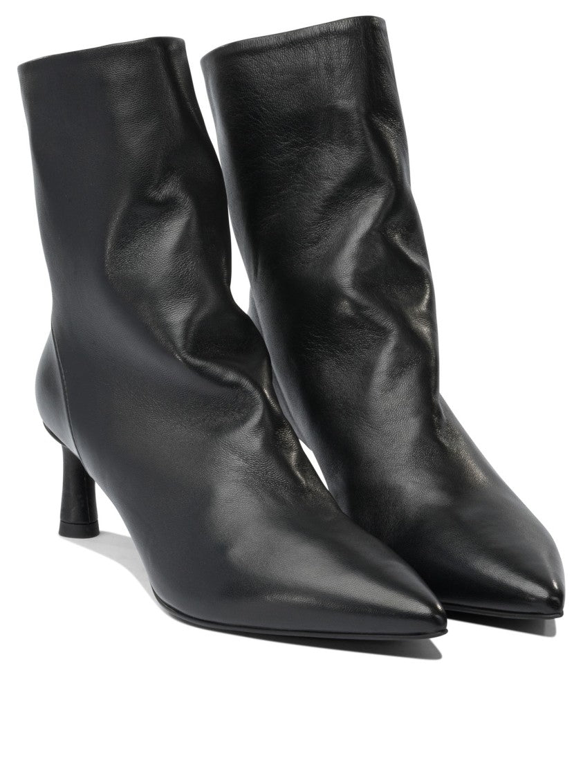 Halmanera Pointed Toe Ankle Boots With Slim Kitten Heel And Ruched Upper