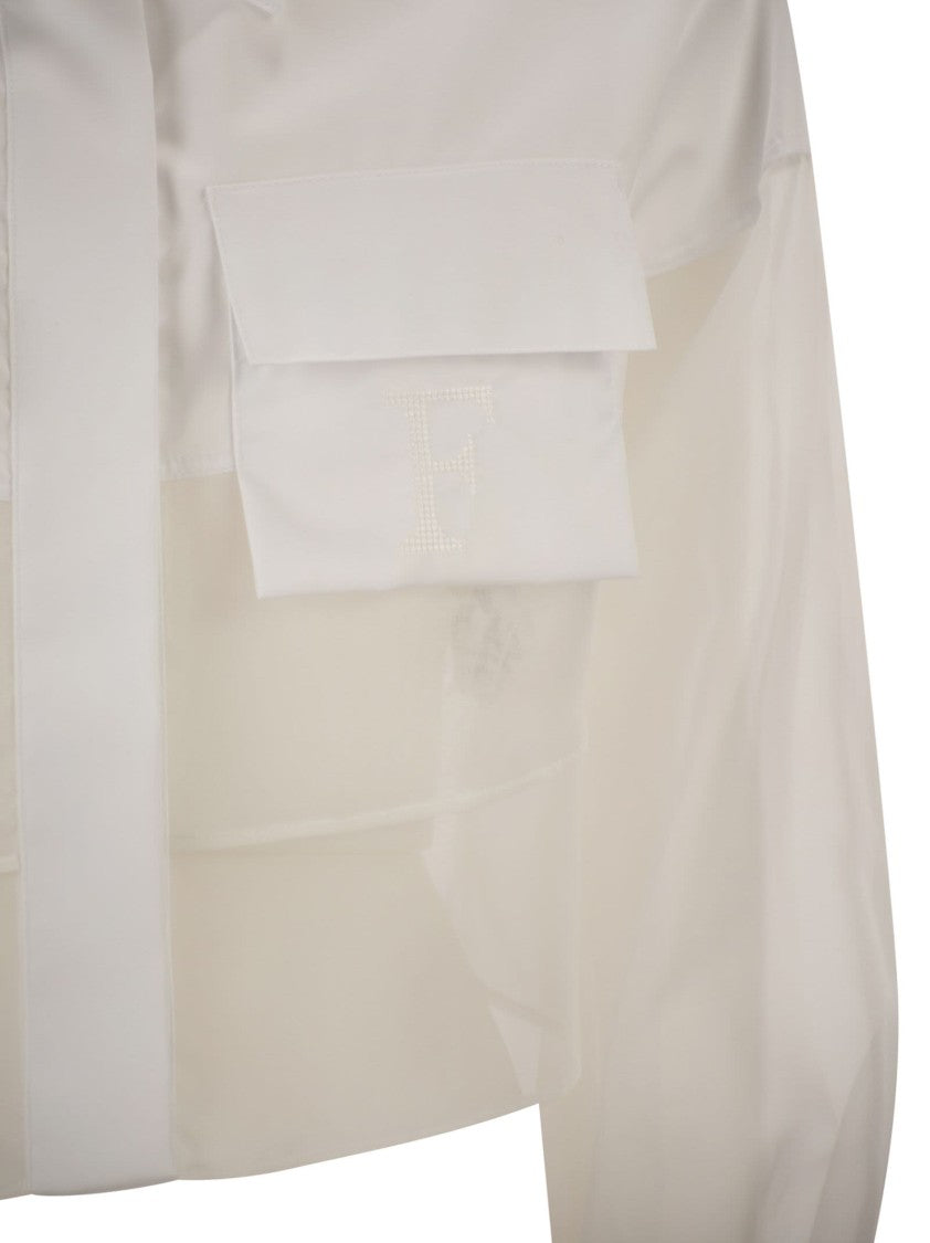 Elisabetta Franchi Cropped Cotton Shirt With Silk Organza Inserts